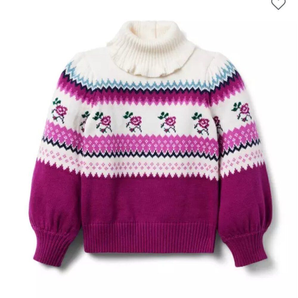 Janie and Jack 100048038 Girl Burgundy Fair Isle Rose Fair Isle Sweater 12-18 m